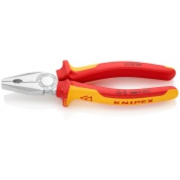 Плоскогубцы комбинир. VDE 1000V, L-200 мм, хром., 2-комп. рукоятки (KNIPEX)