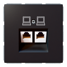 Розетка двойная компьютерная RJ45 cat 5 с накладкой - FD (черный матовый - soft touch), артикул FD6106PBM