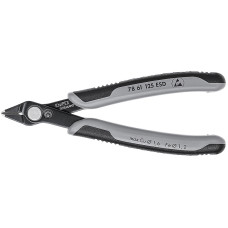 Бокорезы прецизионные Electronic Super Knips® кромка без фаски, L-125 мм, антистатические, твердость 64 HRC, чёрные, 2-комп. рукоятки ESD (KNIPEX)