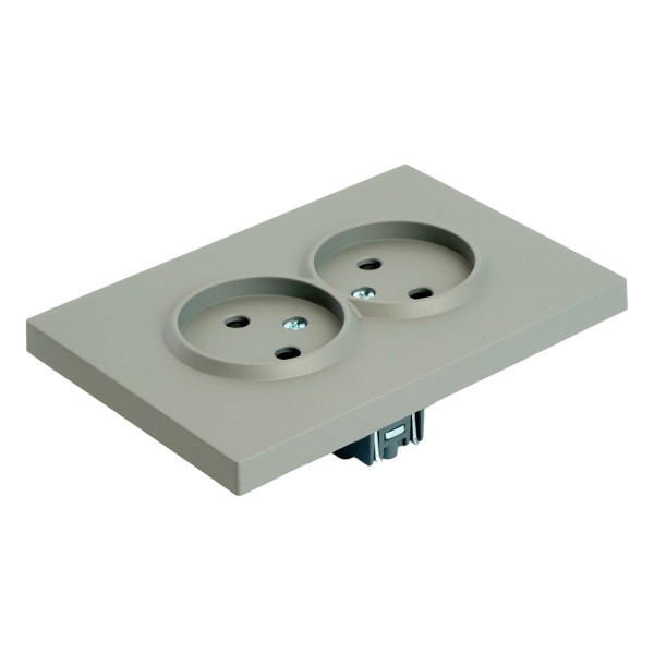Розетка 2-местная с защитной шторкой, STEKKER, б/з, 250В, 16А, серия Эмили, RST16-5116-10 , платиново-серый, soft touch 49955