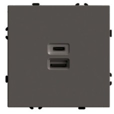 Розетка 2-местная USB + Type C (механизм), STEKKER, 250В, 20W, серия Эмили, RST10-5115-09, антрацит, soft touch 49931