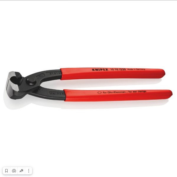 Клещи для хомутов с ушками, L-220 мм, чёрные, обливные рукятки, SB (KNIPEX)