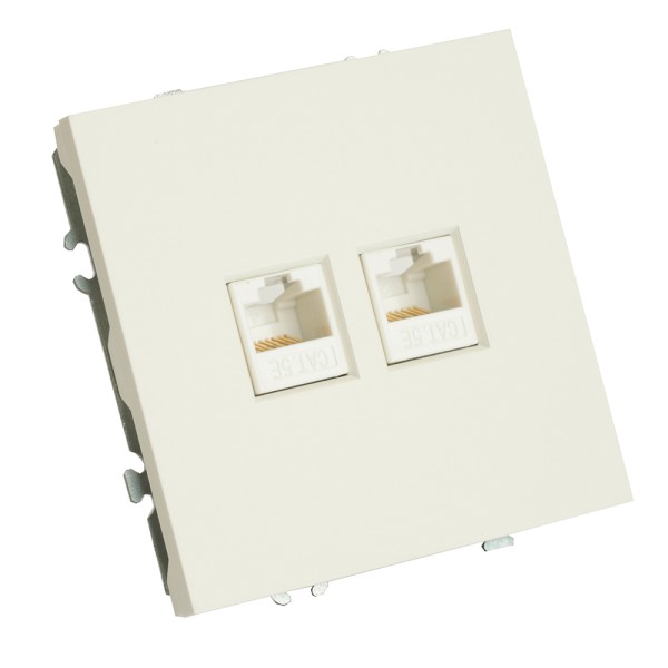 Розетка компьютерная 2-местная RJ-45 (механизм), STEKKER,  серия Эмили, RST00-5111-01, белый фарфор, soft touch  49874