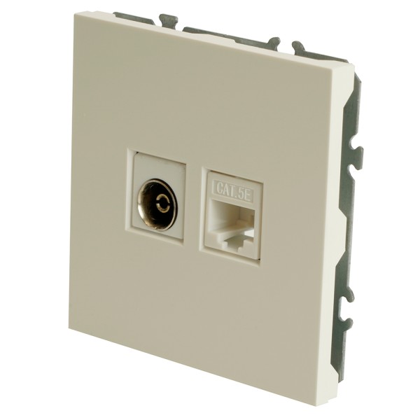 Розетка TV + компьютерная RJ-45 (механизм), STEKKER, серия Эмили, RST00-5106-01, белый фарфор, soft touch  49872