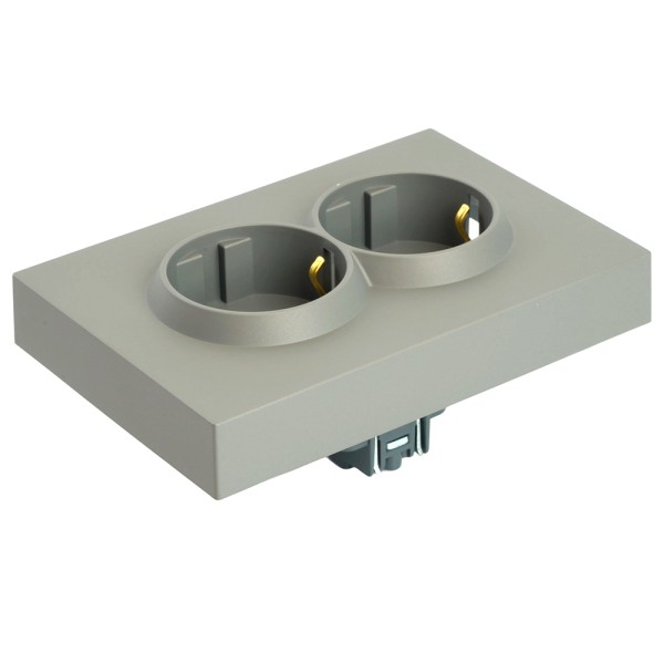 Розетка 2-местная с защитной шторкой, STEKKER, с/з, 250В, 16А, серия Эмили, RST16-5114-10, платиново-серый, soft touch 49960