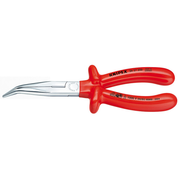 Длинногубцы с режущими кромками VDE 1000V, полукруглые губки 40°, L-200 мм, хром., обливные рукоятки (KNIPEX)