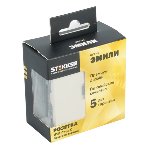 Розетка 2-местная USB + Type C (механизм), STEKKER, 250В, 20W, серия Эмили, RST10-5115-08, кашемир, soft touch 49905