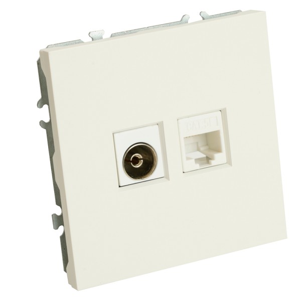 Розетка TV + компьютерная RJ-45 (механизм), STEKKER, серия Эмили, RST00-5106-01, белый фарфор, soft touch  49872