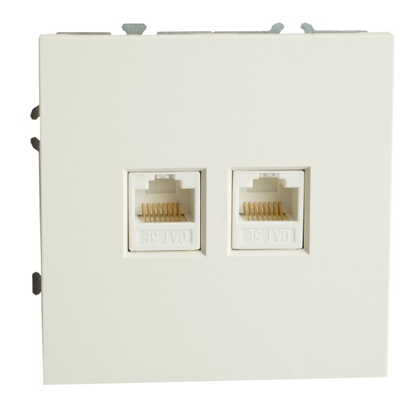 Розетка компьютерная 2-местная RJ-45 (механизм), STEKKER,  серия Эмили, RST00-5111-01, белый фарфор, soft touch  49874