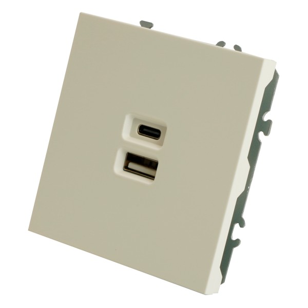 Розетка 2-местная USB + Type C (механизм), STEKKER, 250В, 20W, серия Эмили, RST10-5115-01, белый фарфор, soft touch  49879