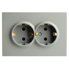 Розетка 2-местная с защитной шторкой, STEKKER, с/з, 250В, 16А, серия Эмили, RST16-5114-10, платиново-серый, soft touch 49960