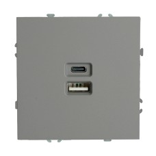 Розетка 2-местная USB + Type C (механизм), STEKKER, 250В, 20W, серия Эмили, RST10-5115-10, платиново-серый, soft touch 49957