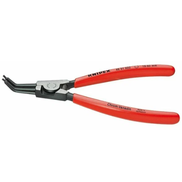 Щипцы для внешних стопорных колец, губки 45°, L-185 мм, Cr-V, чёрные, обливные рукоятки (KNIPEX)