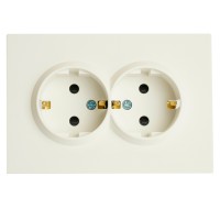 Розетка 2-местная с защитной шторкой, STEKKER, с/з, 250В, 16А, серия Эмили, RST16-5114-01, белый фарфор, soft touch  49882