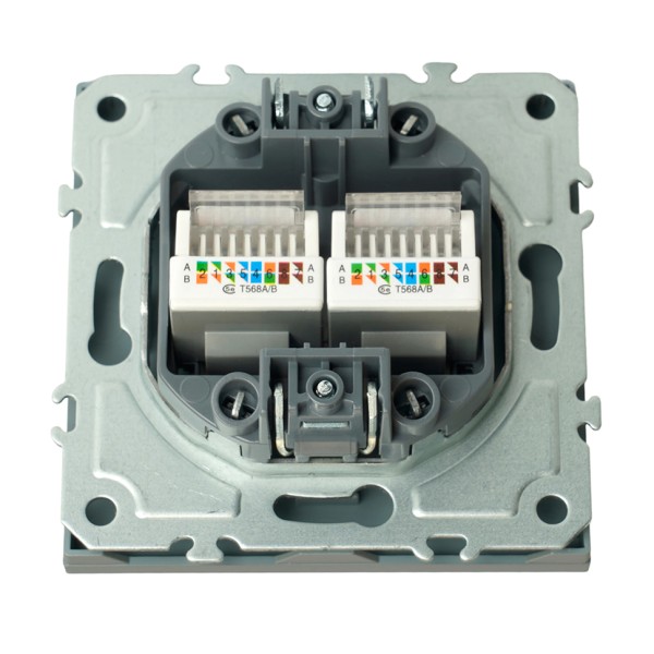 Розетка компьютерная 2-местная RJ-45 (механизм), STEKKER, серия Эмили, RST00-5111-10, платиново-серый, soft touch 49952