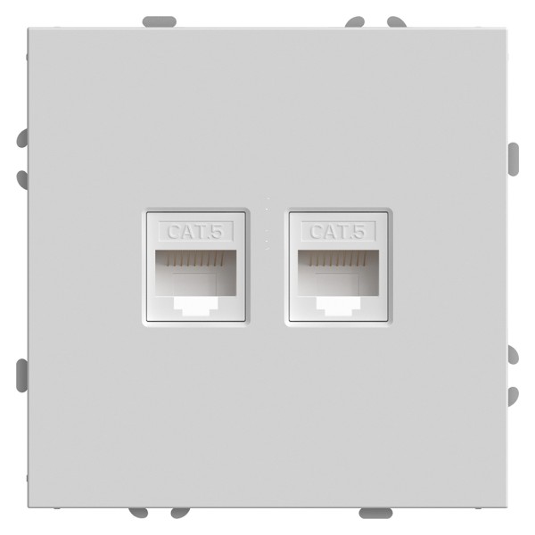 Розетка компьютерная 2-местная RJ-45 (механизм), STEKKER,  серия Эмили, RST00-5111-01, белый фарфор, soft touch  49874