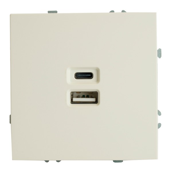Розетка 2-местная USB + Type C (механизм), STEKKER, 250В, 20W, серия Эмили, RST10-5115-01, белый фарфор, soft touch  49879