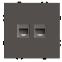 Розетка компьютерная 2-местная RJ-45 (механизм), STEKKER, серия Эмили, RST00-5111-09, антрацит, soft touch 49926
