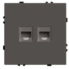 Розетка компьютерная 2-местная RJ-45 (механизм), STEKKER, серия Эмили, RST00-5111-09, антрацит, soft touch 49926