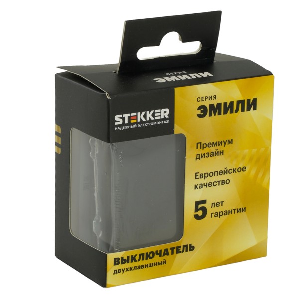Выключатель 2-клавишный (механизм), STEKKER, 250В, 10А, серия Эмили, RSW10-5104-05, черный уголь, soft touch  49840