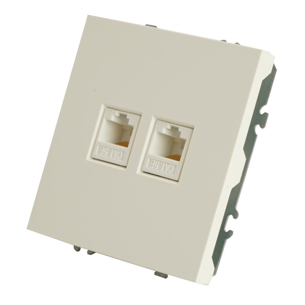 Розетка компьютерная 2-местная RJ-45 (механизм), STEKKER,  серия Эмили, RST00-5111-01, белый фарфор, soft touch  49874