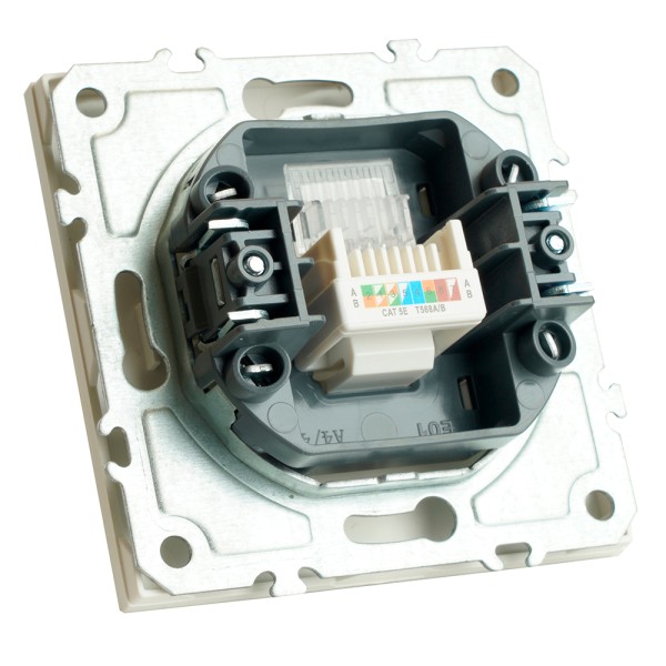 Розетка компьютерная 1-местная RJ-45 (механизм), STEKKER, серия Эмили, RST00-5117-01, белый фарфор, soft touch  49873
