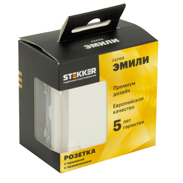 Розетка 1-местная с крышкой с защ. штор, STEKKER, с/з, 250В, 16А, серия Эмили, RST16-5112-01, белый фарфор, soft touch  49881