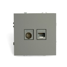 Розетка TV + компьютерная RJ-45 (механизм), STEKKER, серия Эмили, RST00-5106-10, платиново-серый, soft touch 49950