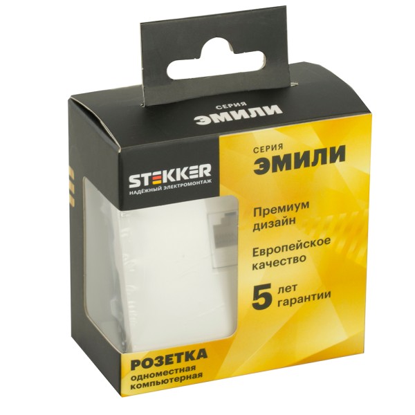 Розетка компьютерная 1-местная RJ-45 (механизм), STEKKER, серия Эмили, RST00-5117-01, белый фарфор, soft touch  49873