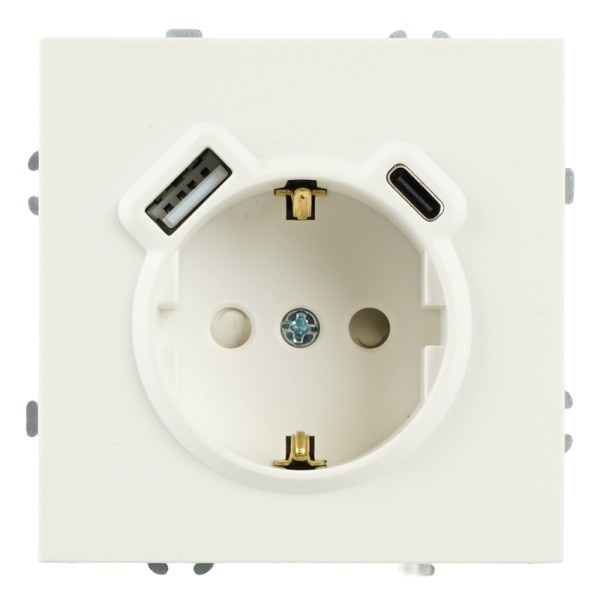 Розетка 1-местная з/ш с/з 16А + USB + Type C (механизм), Stekker, 250В, 20W, серия Эмили, белый фарфор, soft-touch, RST16-5119-0