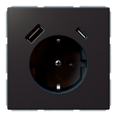 Розетка SCHUKO® с зарядным USB-интерфейсом 25Вт (A+C) - FD (черный матовый - soft touch), артикул FD5501USB-25PBM