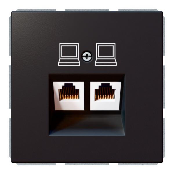 Розетка двойная компьютерная RJ45 cat 6 с накладкой - FD (черный матовый - soft touch), артикул FD6108PBM