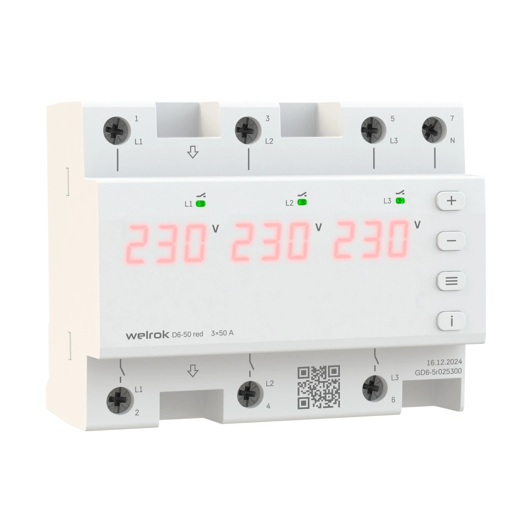 Трехфазное реле напряжения Welrok D6-50 red
